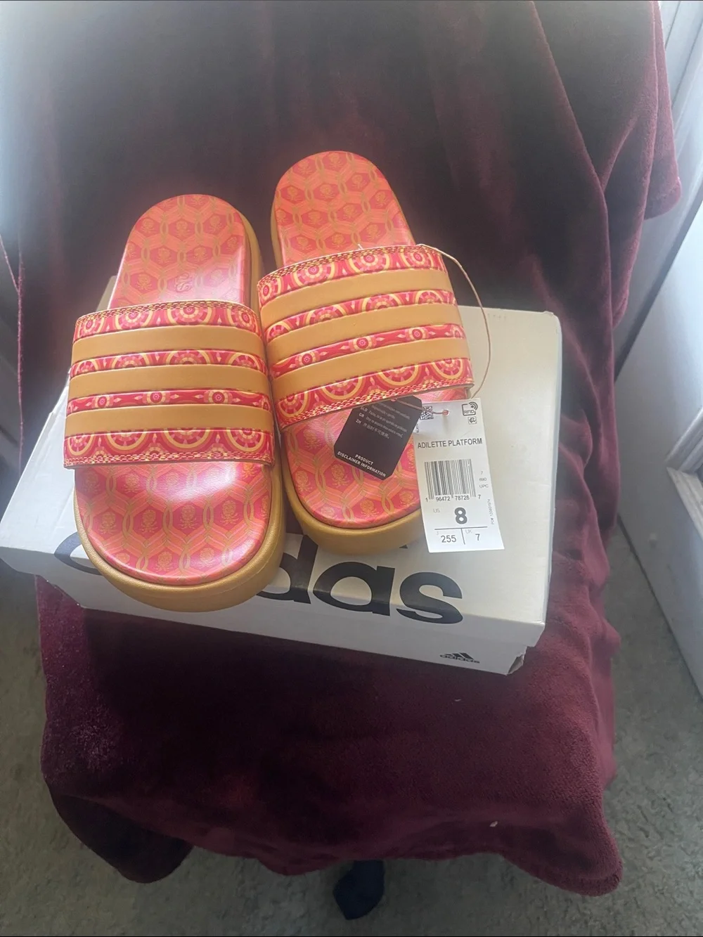 adidas Women's Orange and Pink Adilette Platform Slide Sandals - Picture 3 of 3